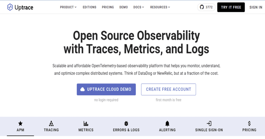 Datadog vs Uptrace vs CubeAPM: Key Differences, Use Cases & Cost Breakdown 3 Uptrace open-source monitoring tool