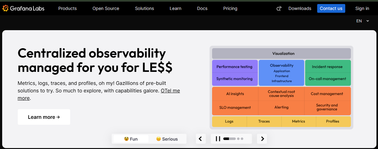 Grafana website homepage