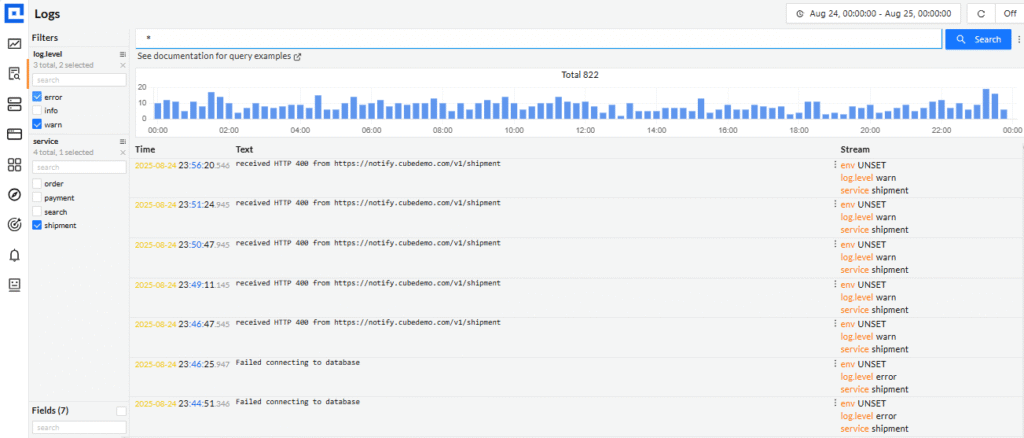 CubeAPM log ingestion