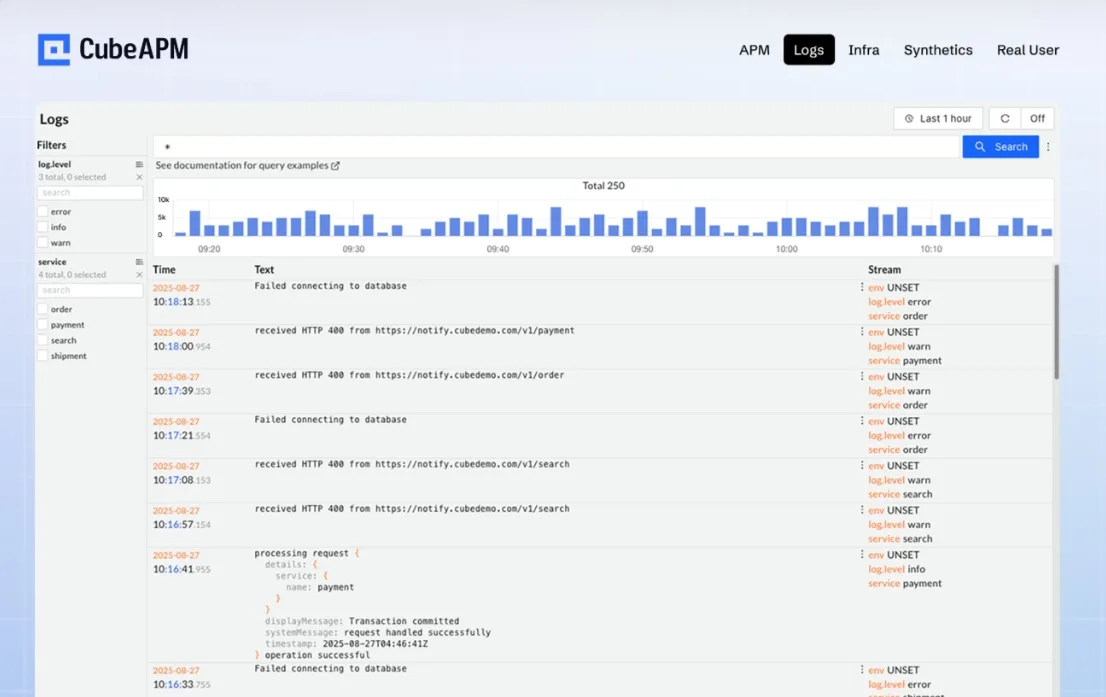Log management - CubeAPM