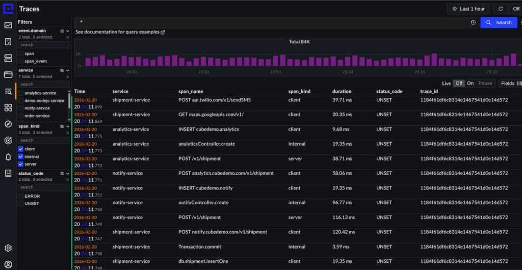 CubeAPM distributed tracing visualizing end-to-end request flows.