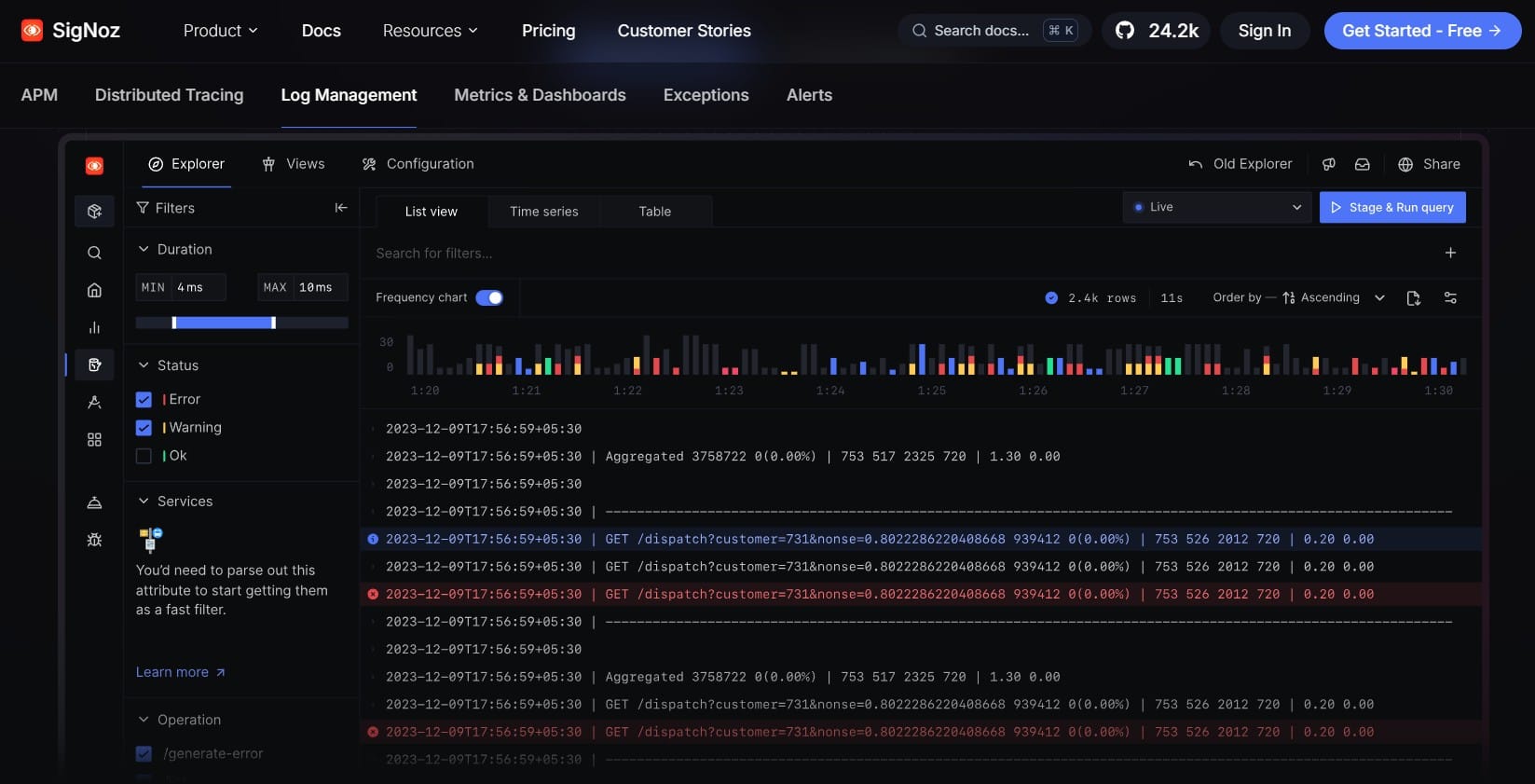 Log management by SigNoz