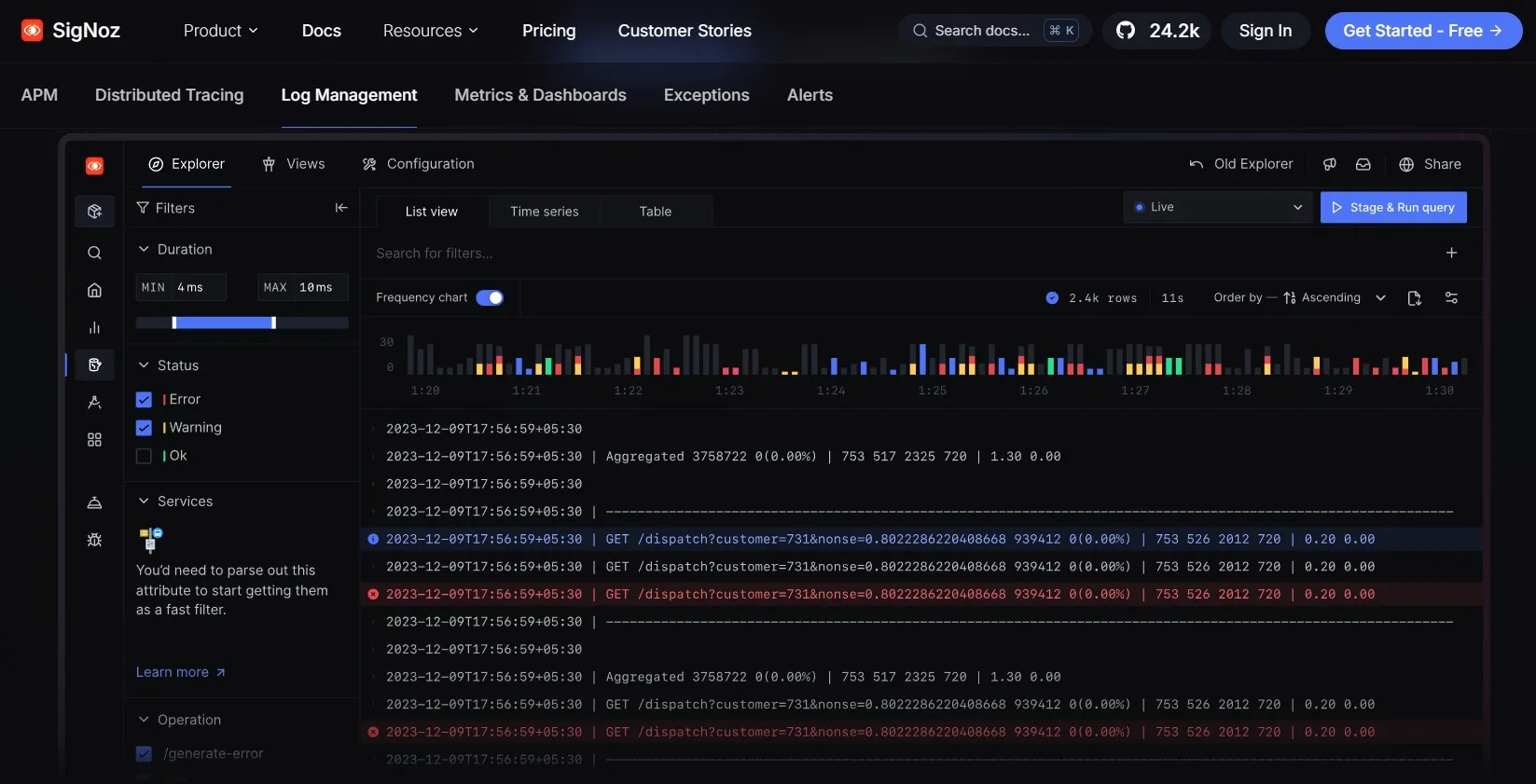 Log management by SigNoz