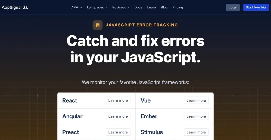JavaScript monitoring by AppSignal