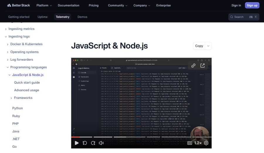 JavaScript monitoring by Better Stack