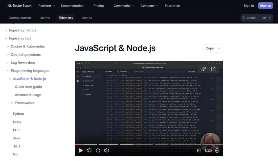 JavaScript monitoring by Better Stack