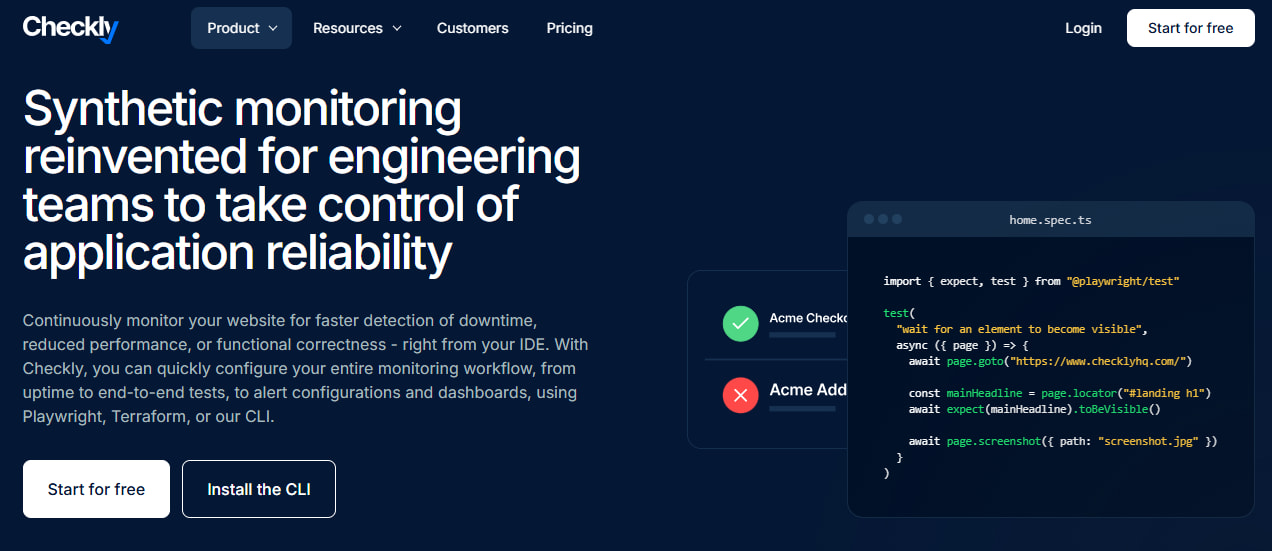 checkly synthetic monitoring tool