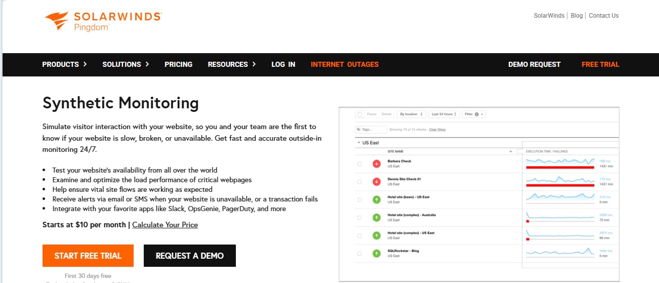 pingdom synthetic monitoring tool