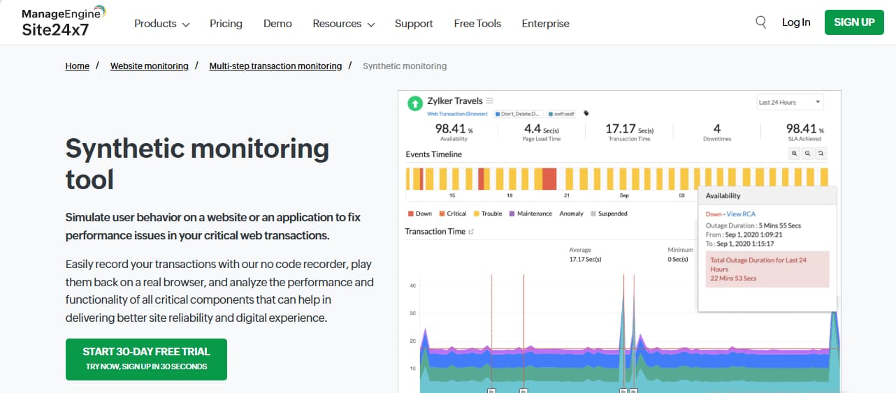 site24xt synthetic monitoring tool
