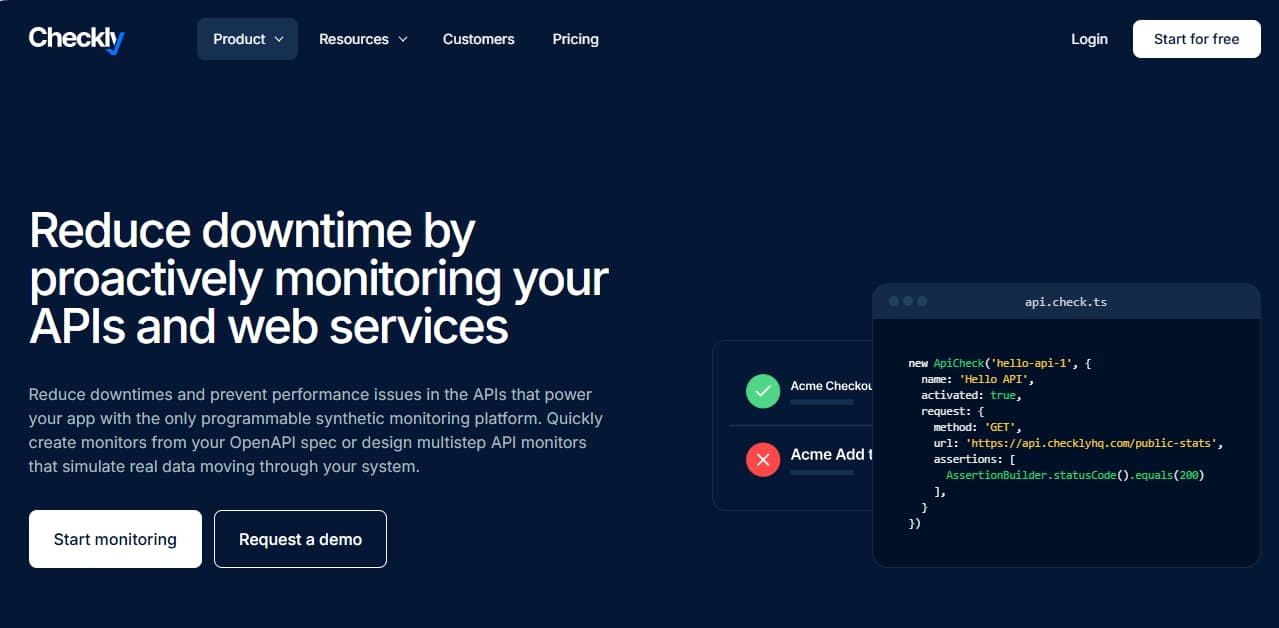 api monitoring in checkly