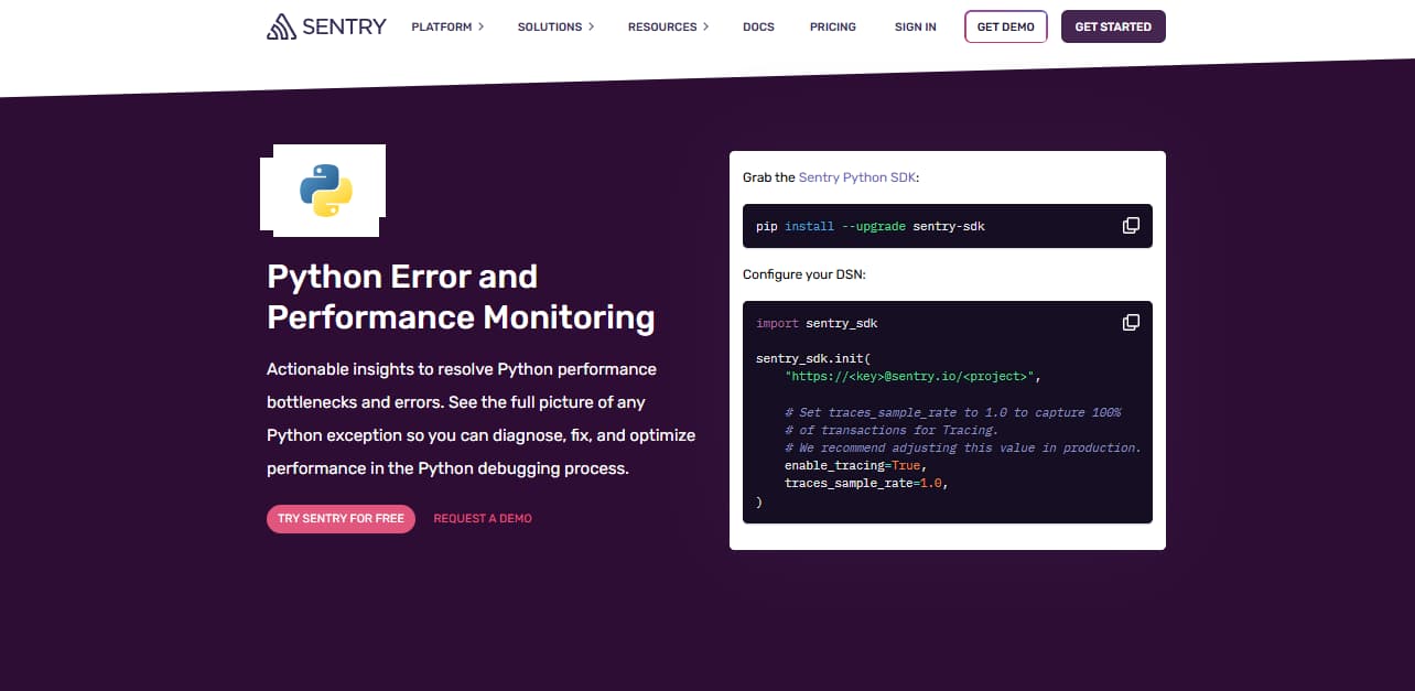 sentry python monitoring tool