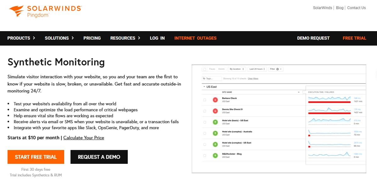 pingdom synthetic monitoring tool