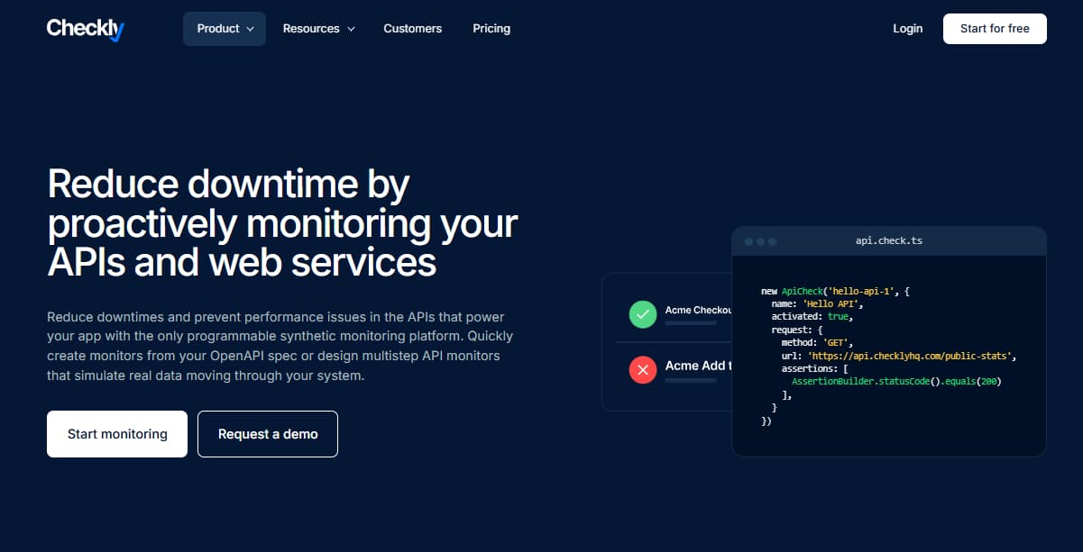 checkly API monitoring tool