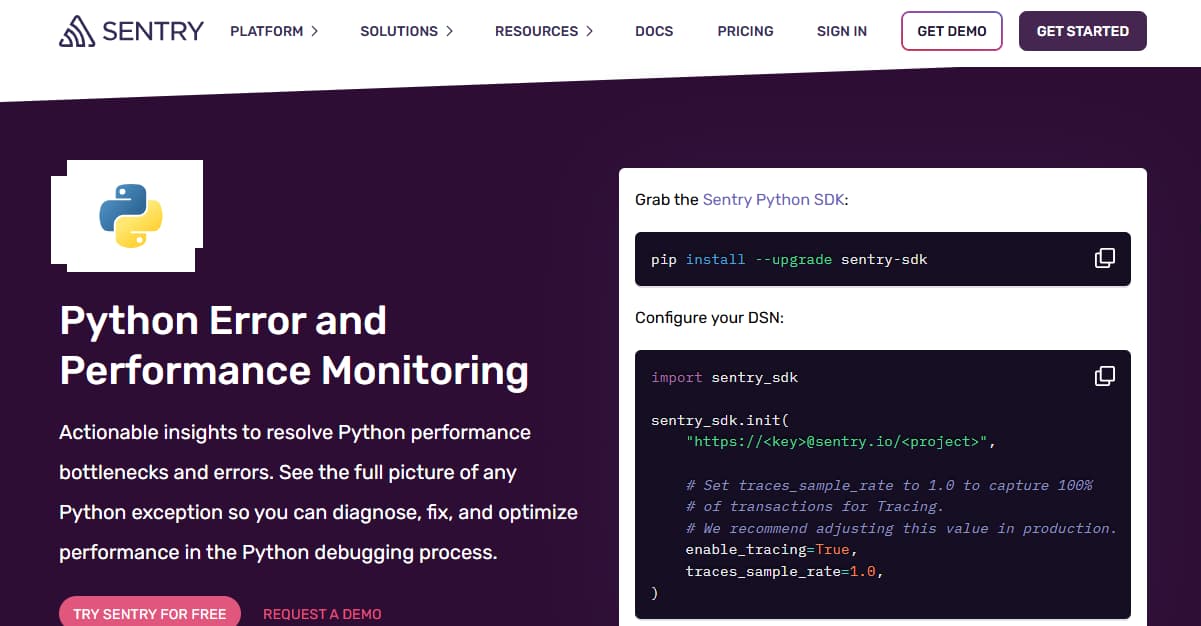 sentry as a python monitoring tool