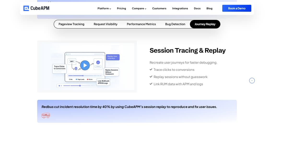session replay monitoring in cubeapm