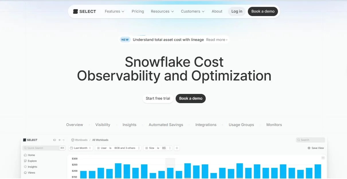 SELECT.dev snowflake monitoring tool