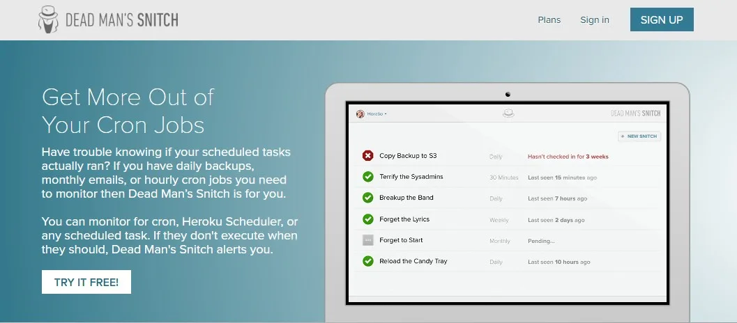 Cron Job Monitoring by Dead Man's Snitch