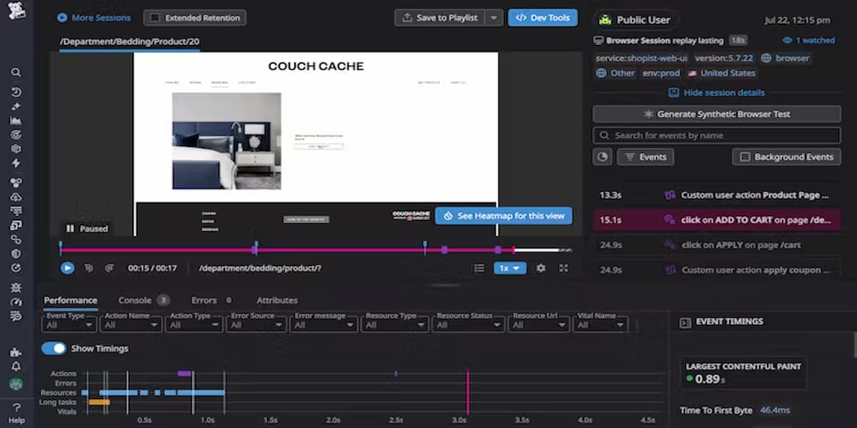 datadog session replay monitoring