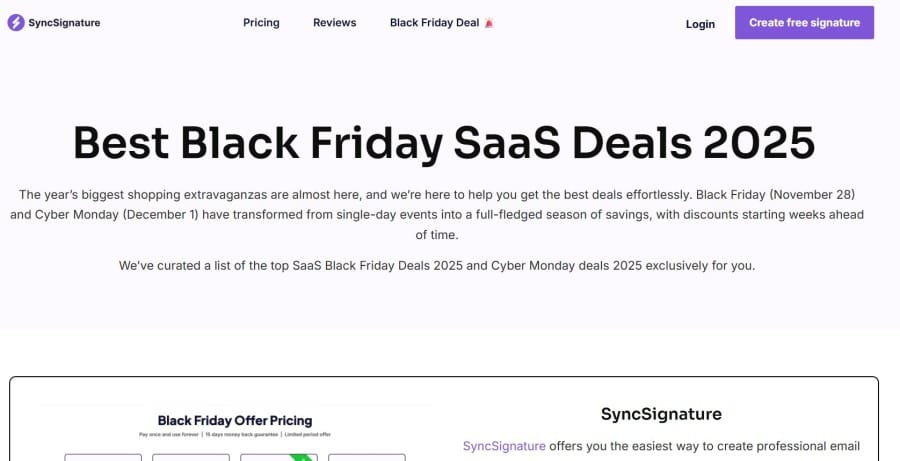The Ultimate List of SaaS Cyber Monday/Black Friday Deals of 2025 48 BFCM - SyncSignature