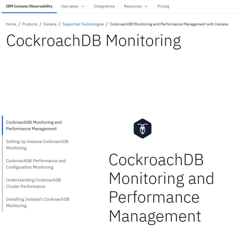 CockroachDB monitoring by IBM Instana