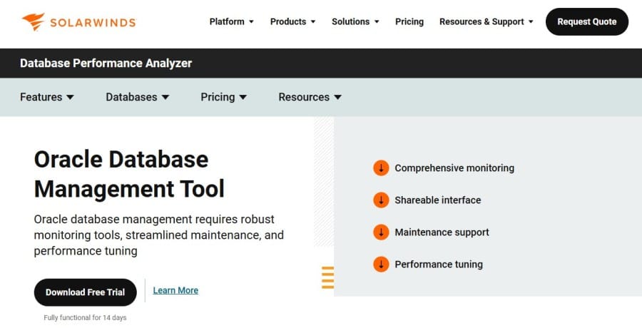 SolarWinds DPA as an Oracle database monitoring tool