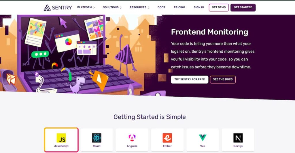 Best Frontend Performance Monitoring Tools for Core Web Vitals, Real User Monitoring & JavaScript Error Tracking 6 sentry frontend monitoring