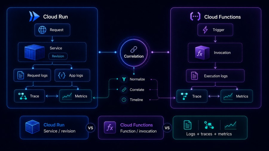 Cloud Run vs Cloud Functions: Log Management and Correlation Differences