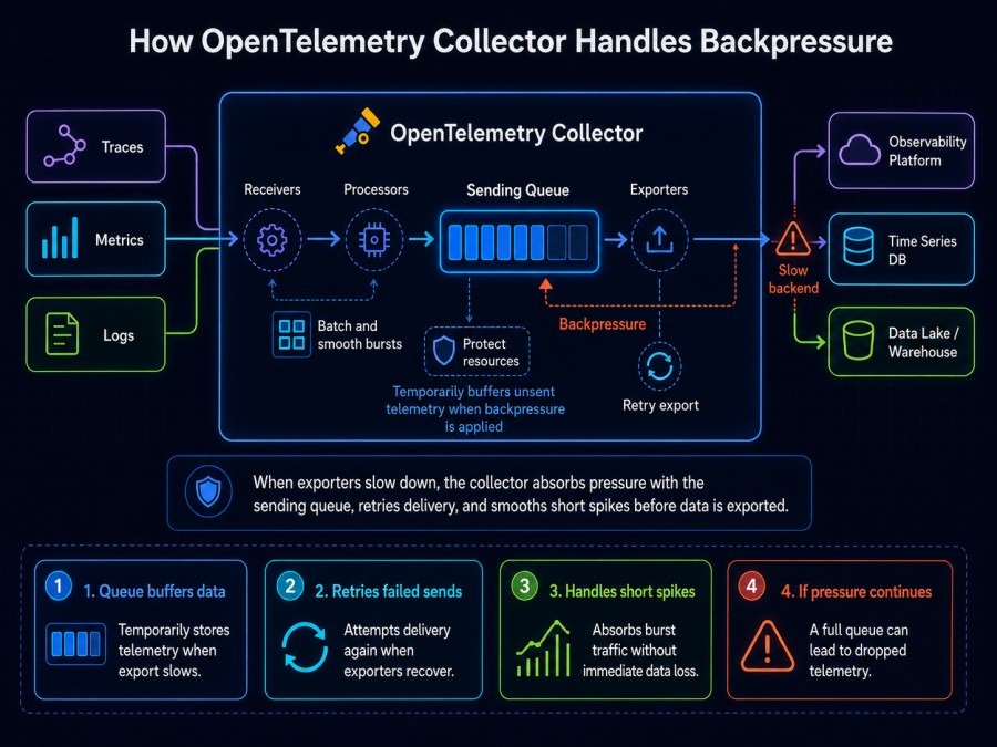 How OpenTelemetry Collector manages backpressure