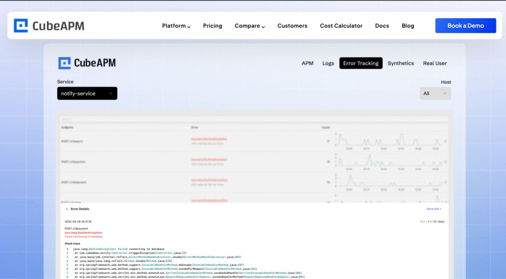 cubeapm error tracking
