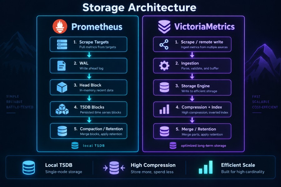 Prometheus vs VictoriaMetrics: Which Scales Better for Production 3 Storage Architecture: Prometheus vs VictoriaMetrics