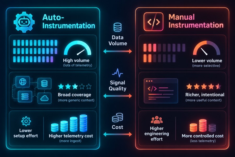 Auto-Instrumentation vs Manual Instrumentation in OpenTelemetry 3 Data Volume, Signal Quality, and Cost